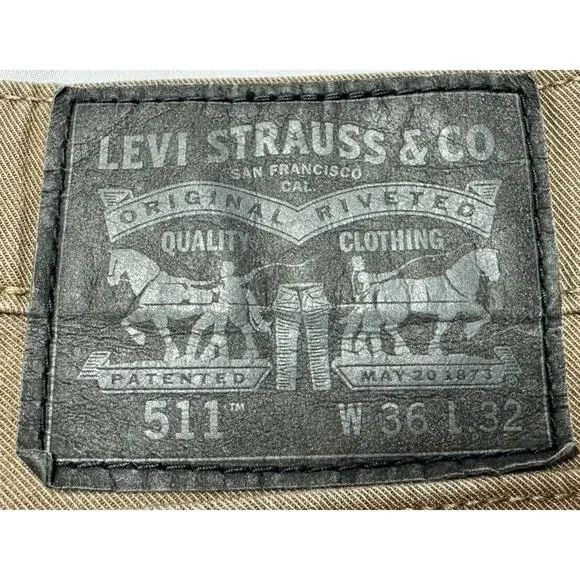 Levis 511 Men's Slim Fit Straight Leg Tan Denim Jeans - Size 35x26.5 - Picture 4 of 7
